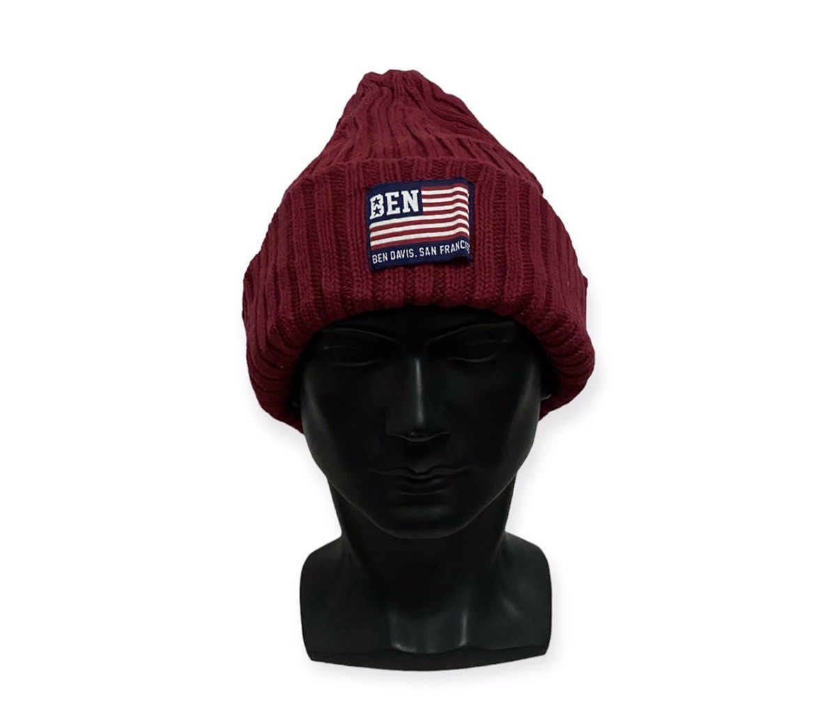image of Ben Davis Small Logo American Flag Beanie Hat in Red, Men's