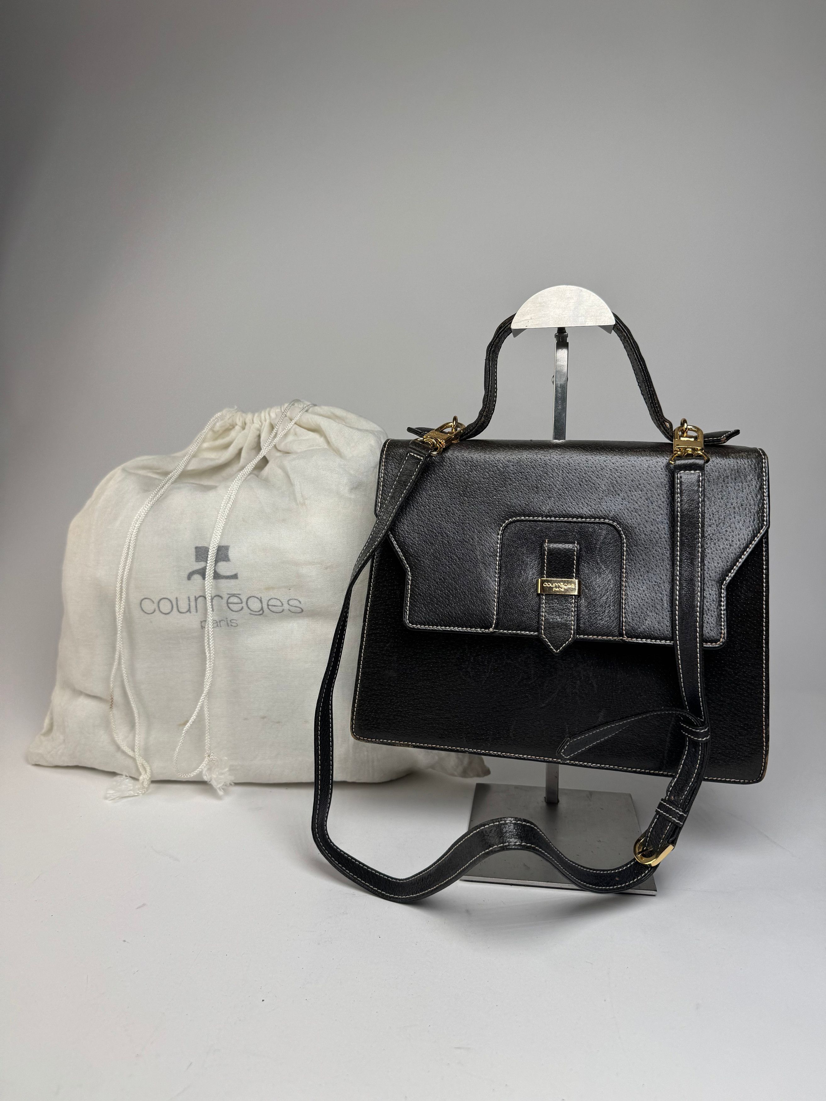 Courreges Vintage 2Way Leather Handbag Black Size ONE SIZE - 1 Thumbnail