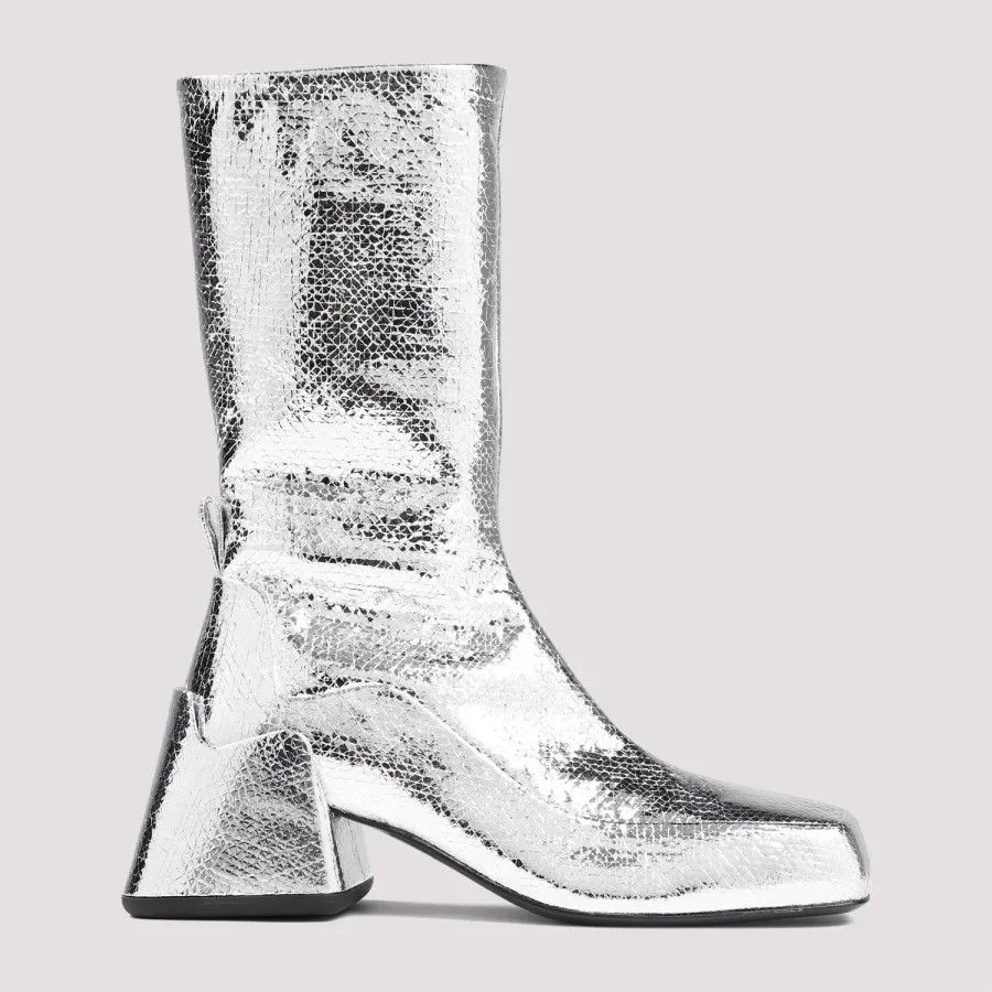 Jil Sander o1y1025 Leather Ankle Boots in Silver Size US 6 / IT 36 - 1 Thumbnail