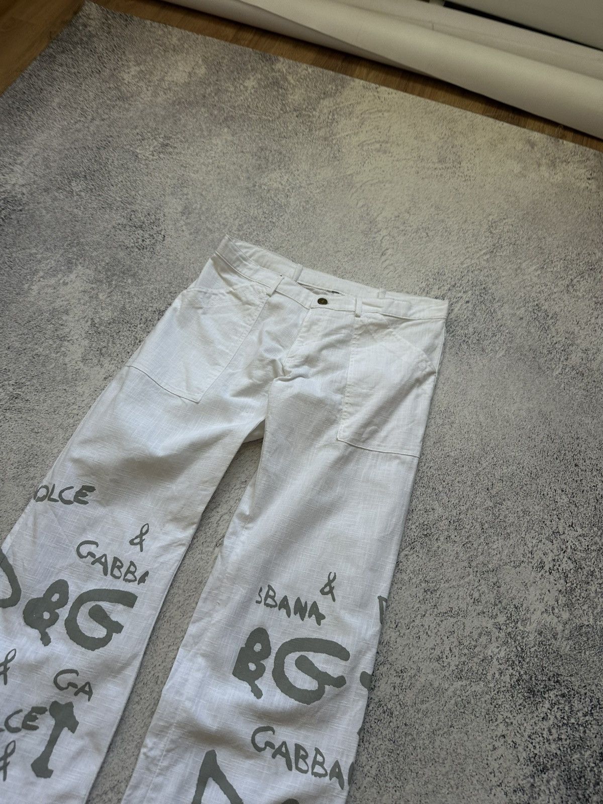 Other Rare! Vintage Dolce & Gabbana Multilogo Linen Pants Y2K Sexy Size 34" / US 12 / IT 48 - 4 Thumbnail