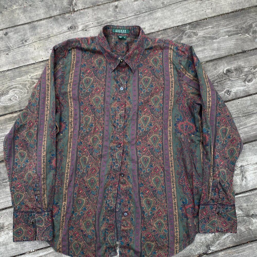 Ralph Lauren Vintage 90s Lauren Ralph Lauren Paisley Shirt XL Floral But Size XL / US 12-14 / IT 48-50 - 3 Thumbnail