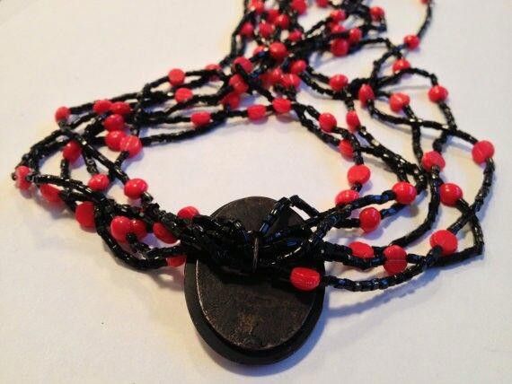 Handmade Multi Strand Red & Black French Jet Glass Bead Necklace Size ONE SIZE - 3 Thumbnail