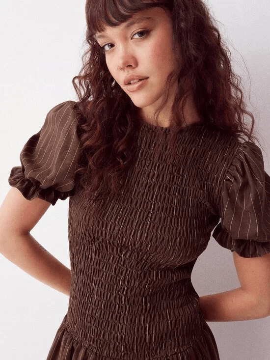 Other Daisy Street Brulée smocked midi dress chocolate espresso Size L / US 10 / IT 46 - 2 Thumbnail