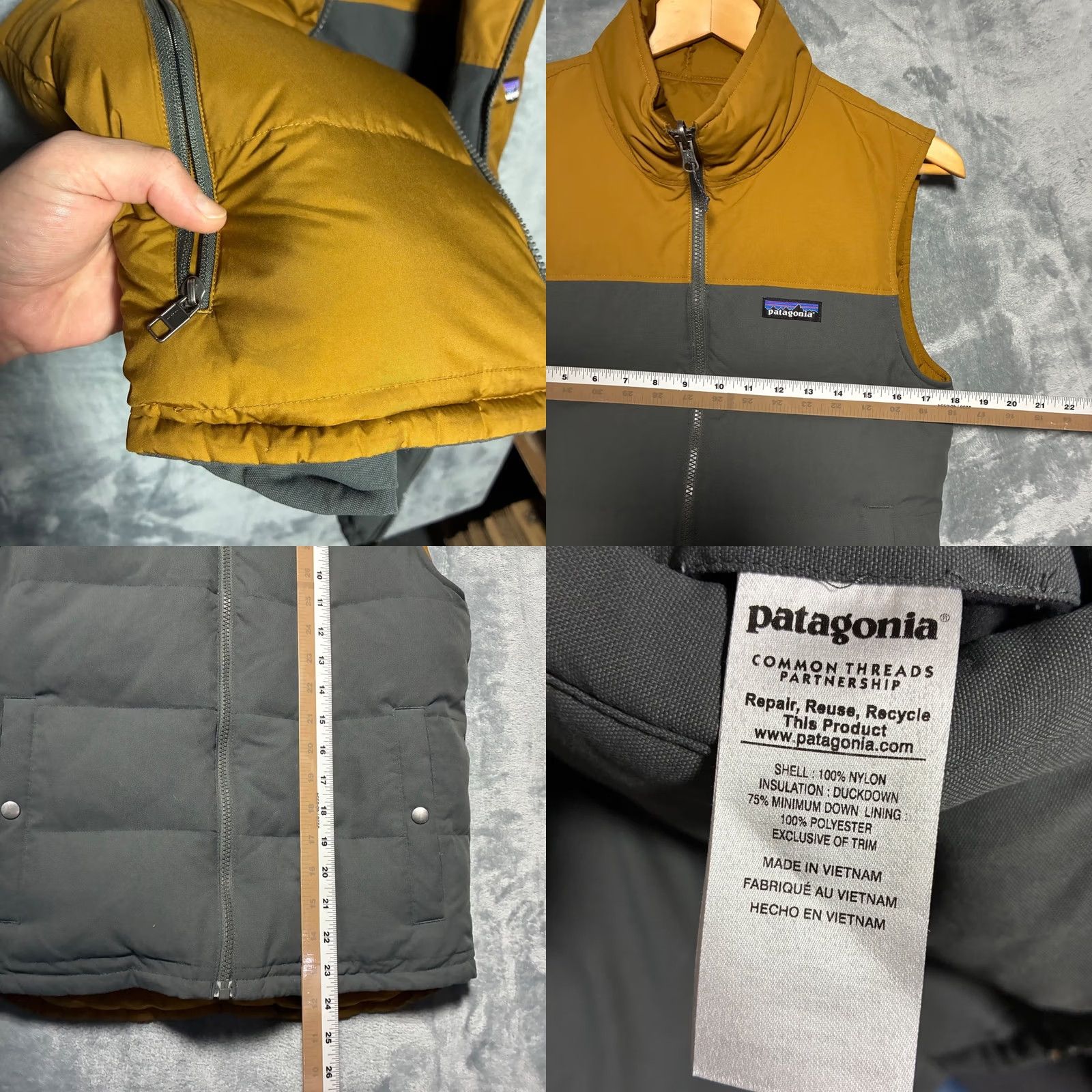 Patagonia Patagonia Vest Two Tone Puffer Down Chest Zip Stand-Up Collar XS Mens Brown Gray Two Tone Solid Pocket Logo Size US XS / EU 42 / 0 - 8 Thumbnail