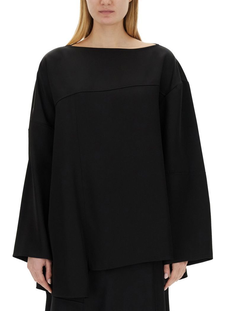 Jil Sander o1loc1c0426 Asymmetrical Viscose Top in Black Size L / US 10 / IT 46 - 1 Thumbnail