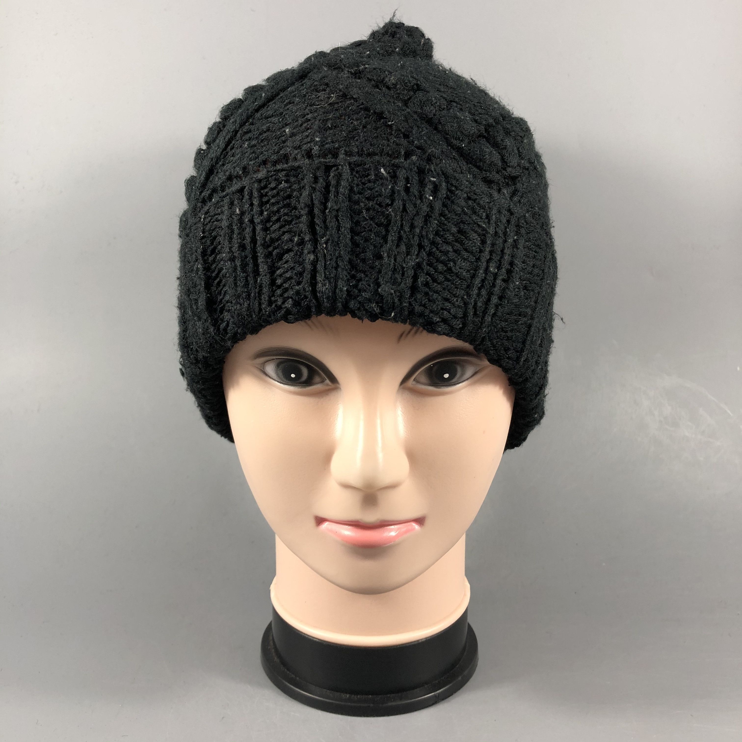 Japanese Brand Japanese Brand Black Cable Knit Beanie Crochet Hats Size ONE SIZE - 1 Thumbnail