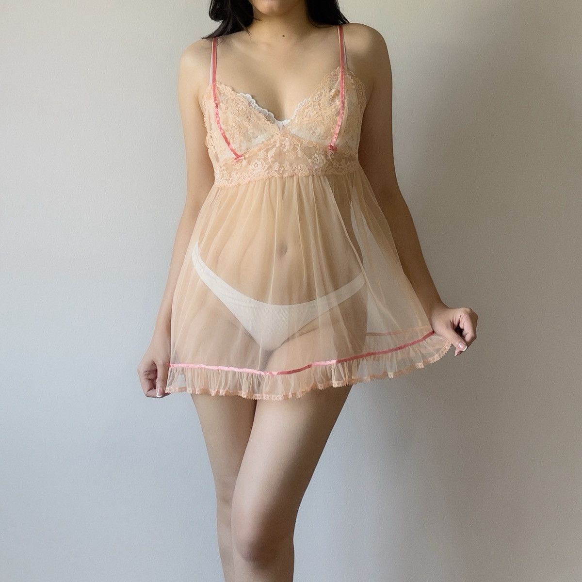 Victoria's Secret Victoria’s Secret Peach Sheer Mesh Mini Slip Dress (S) Size S / US 4 / IT 40 - 1 Thumbnail