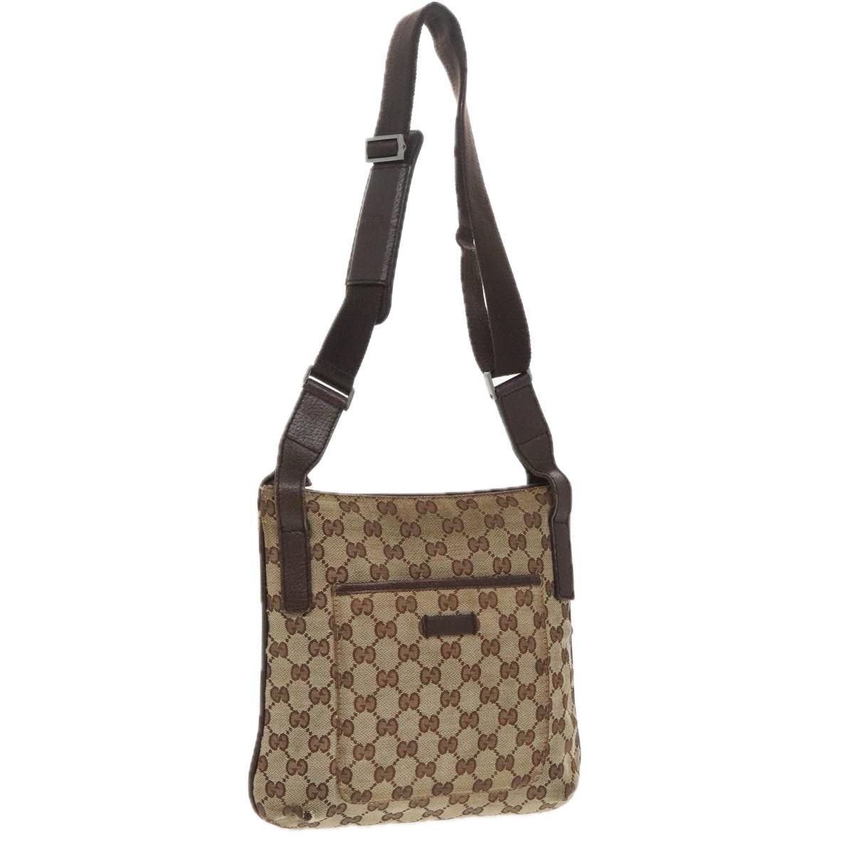 Gucci GUCCI GG Canvas Shoulder Bag Beige Dark Brown Silver Size ONE SIZE - 1 Thumbnail