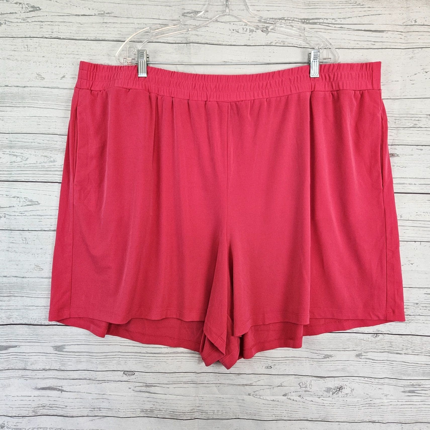 Vintage Lane Bryant Shorts Womens Pull On High Rise Pink 26/28 Plus Solid Polyester Spandex 22.5" Waist 5.5" Inseam 16.5" Rise Womens Size 26" / US 2 / IT 38 - 2 Thumbnail