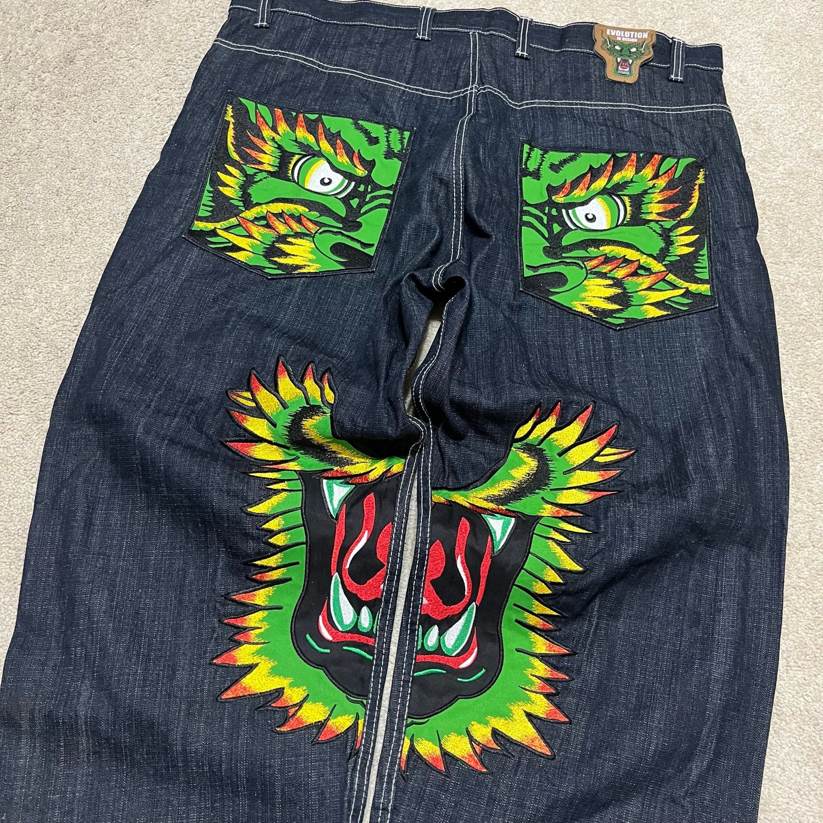 Other Evolution Y2K Cyber Baggy Skater Zombie Embroidered Jeans 46 Size US 44 / EU 60 - 3 Thumbnail