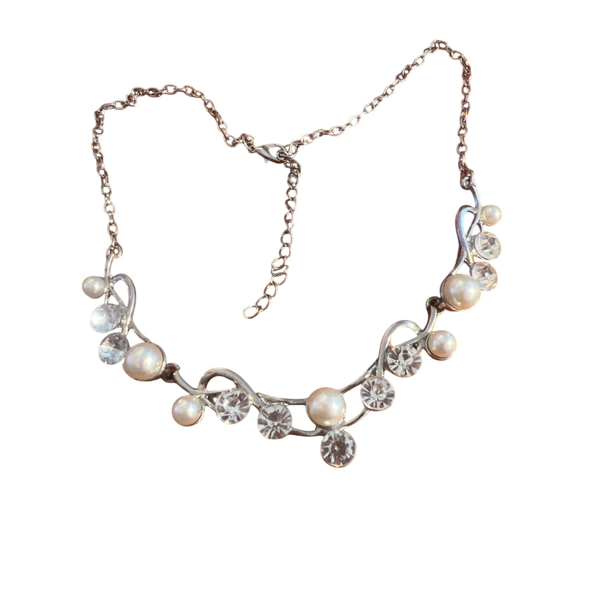Other Paparazzi Tie The Knot Silver Tone Bib Necklace Clear Rhines Size ONE SIZE - 1 Thumbnail