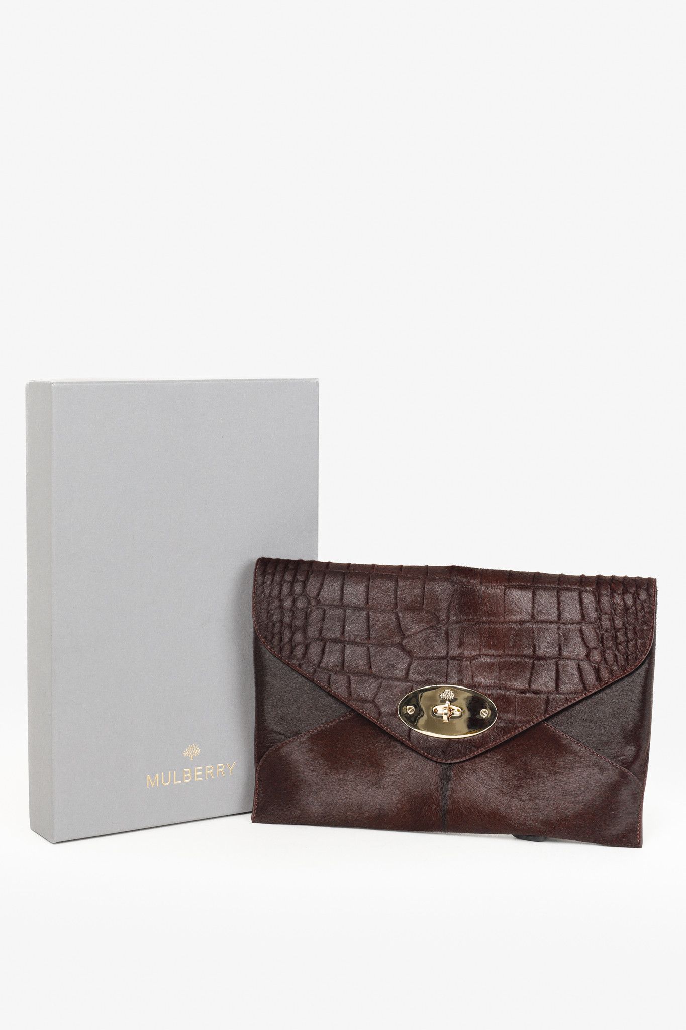 Mulberry Mulberry Willow Burgundy Croc Embossed Pony Hair Clutch Size ONE SIZE - 11 Thumbnail