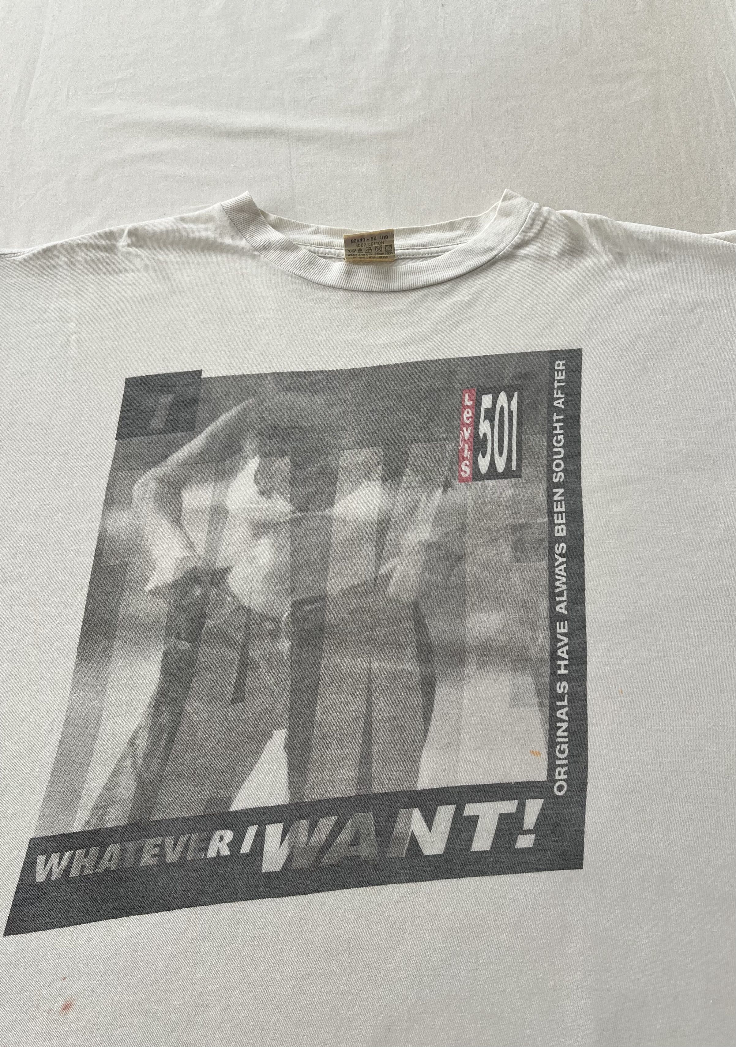 Levi's Vintage 90s Levis 501 Sexy Girl Promo White T-shirt Size US L / EU 52-54 / 3 - 3 Thumbnail