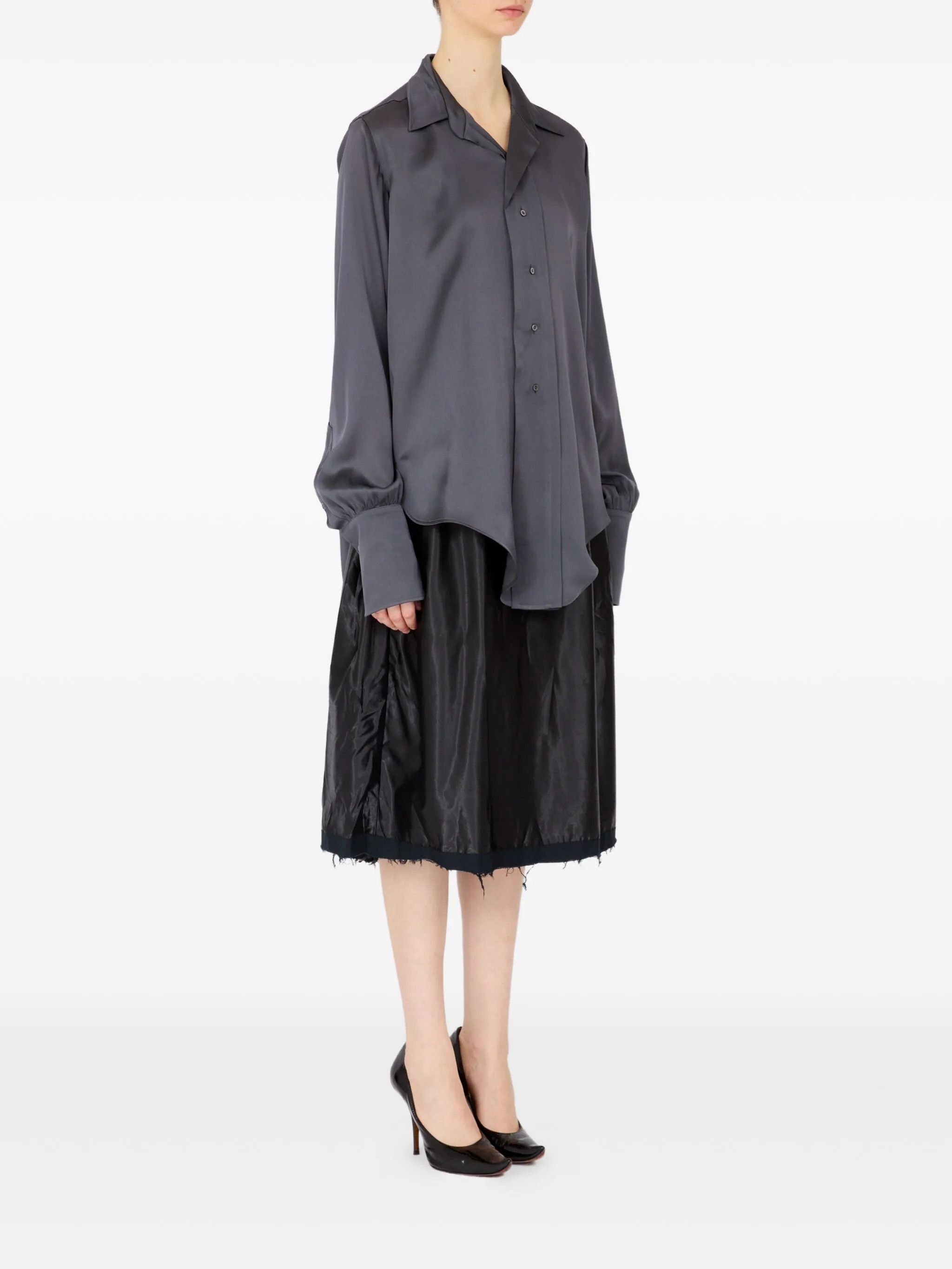 Maison Margiela o1w1db10526 Long-sleeved Satin Shirt in Dark Grey Size M / US 6-8 / IT 42-44 - 3 Thumbnail