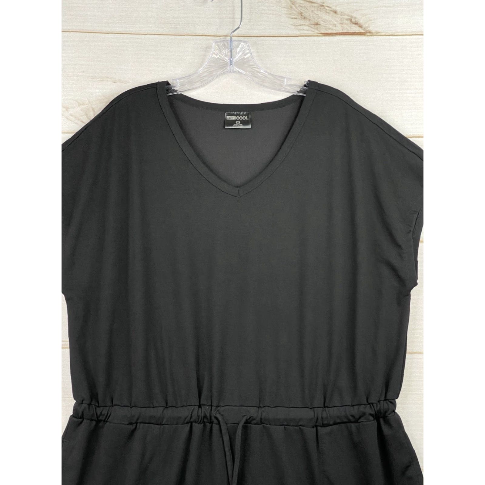Vintage 32 Degrees Dress XL Black Short Sleeve T-Shirt Dress Womens Casual Stretch Drawstring Waist Activewear Size 40" / US 18 - 2 Thumbnail