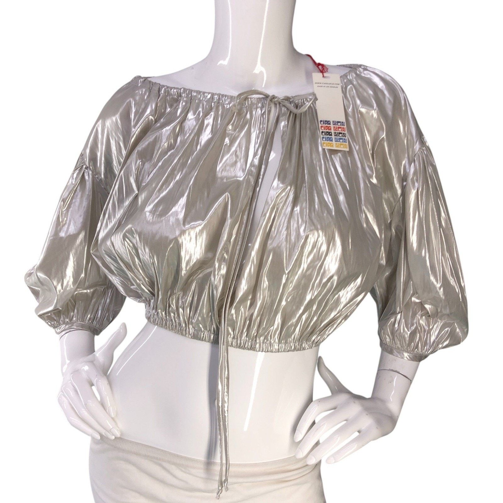 Ciao Lucia Ciao Lucia Top XS Octavia Foiled Satin Cropped Puff Sleeve Size XS / US 0-2 / IT 36-38 - 11 Thumbnail