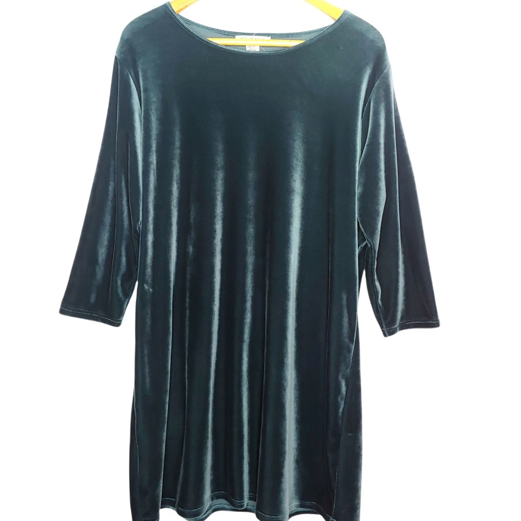 Velour VINTAGE Innovation Sport II Womens Plus 2X Velour Dress Knee Length Long Sleeve Green/Blue Stretch Holiday A-Line Women Size XXL / US 16-18 / IT 52-54 - 2 Thumbnail