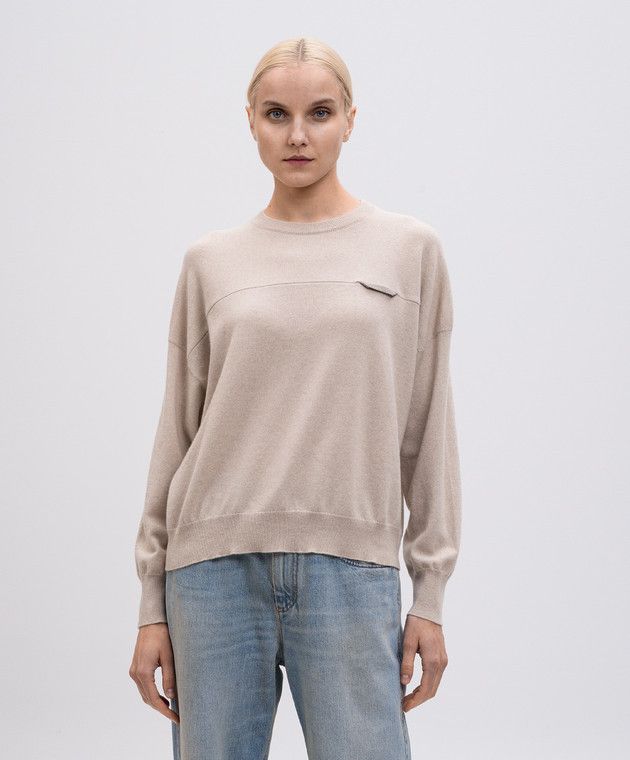 Brunello Cucinelli o1y0725 Cashmere Blend Sweater in Beige Size M / US 6-8 / IT 42-44 - 3 Thumbnail