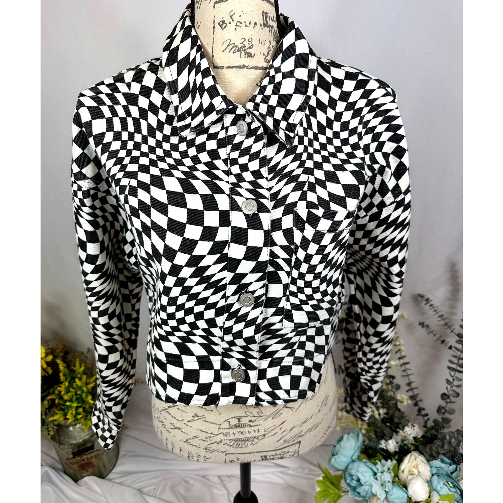 Other Elodie Cropped Psychedelic Mesmerizing Jacket Black/White M Size M / US 6-8 / IT 42-44 - 4 Thumbnail