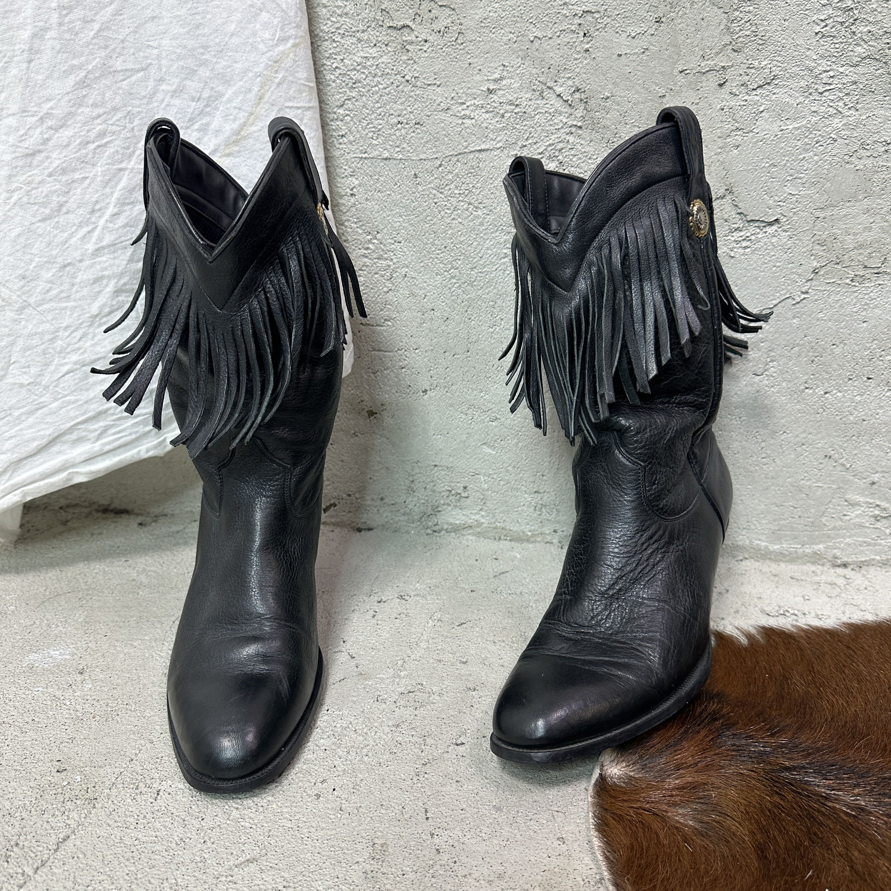 Vintage Vintage Leather Western Fringe Cowboy Boots Y2K Size US 7.5 / IT 37.5 - 3 Thumbnail