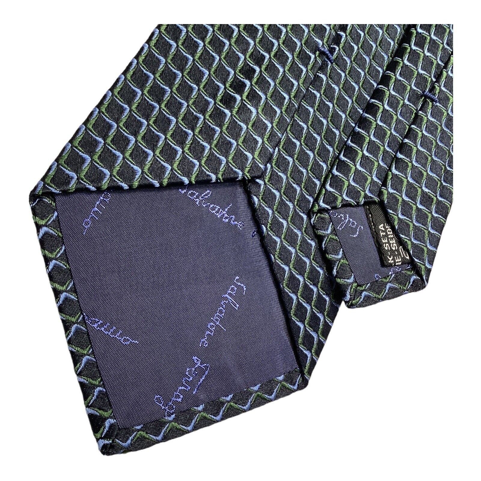 Salvatore Ferragamo SALVATORE FERRAGAMO Blue Geometric Luxury Silk Tie Made In I Size ONE SIZE - 4 Thumbnail