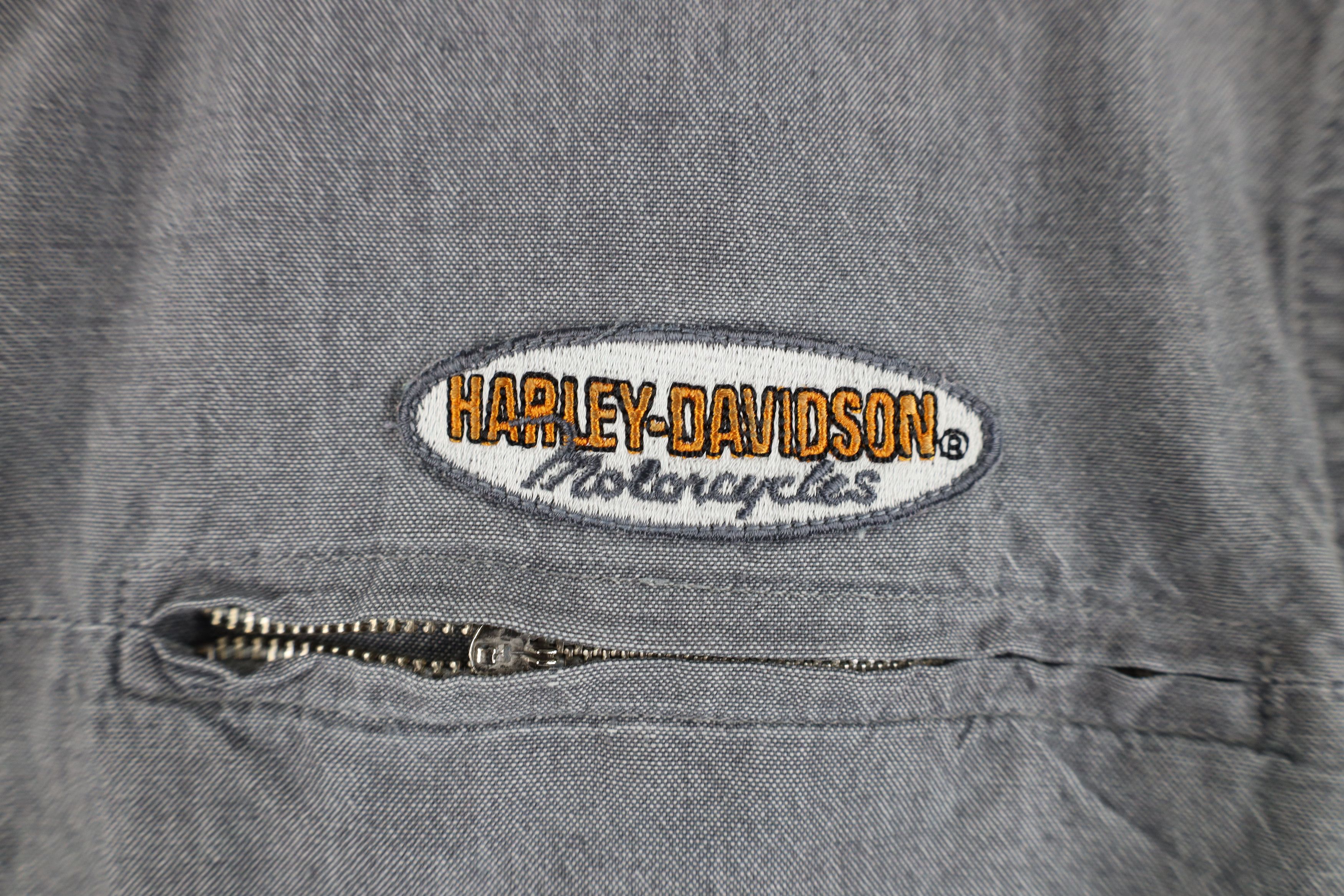 Harley Davidson Vintage Harley Davidson Chambray Snap Button Shirt Gray Size S / US 4 / IT 40 - 4 Thumbnail