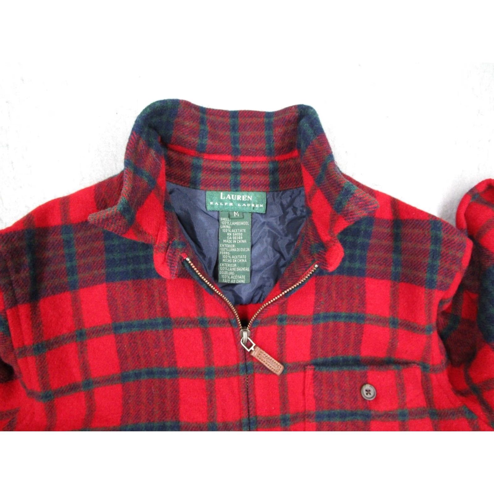 Ralph Lauren VINTAGE LAUREN RALPH LAUREN Jacket Mens Medium Red Plaid Full Zip Lambswool Loop Collar Bomber Jacket Size US M / EU 48-50 / 2 - 3 Thumbnail