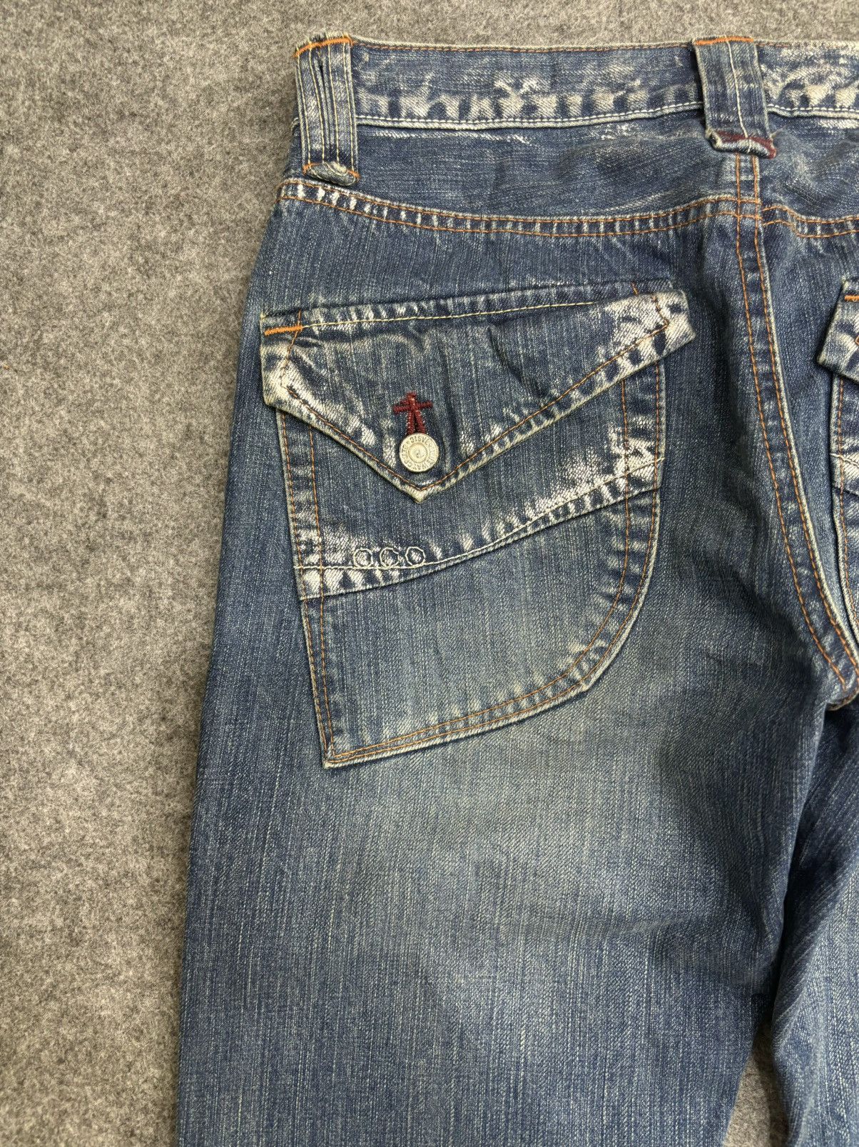 Japanese Brand 💥Flare💥Vintage 90s Blue Way Paint Minimalist Denim F522 Size US 32 / EU 48 - 11 Thumbnail