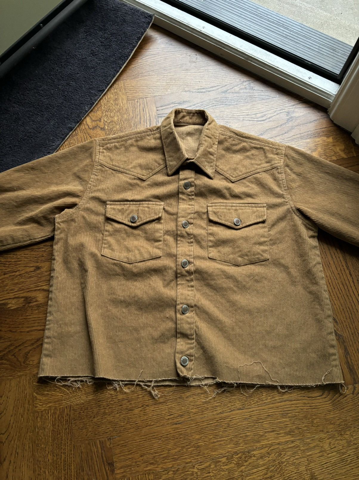 Route 66 × Vintage 90s Vintage Corduroy Jacket Raw Hem Crop Boxy Straight Edge Size US S / EU 44-46 / 1 - 11 Thumbnail
