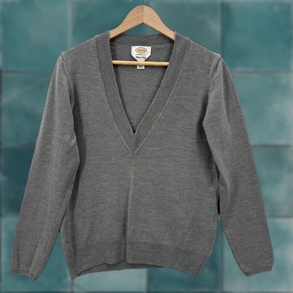 Talbots Talbots Sweater Womens Large Gray 100% Merino Wool V-Neck Knit Pullover Italy Size L / US 10 / IT 46 - 1 Thumbnail