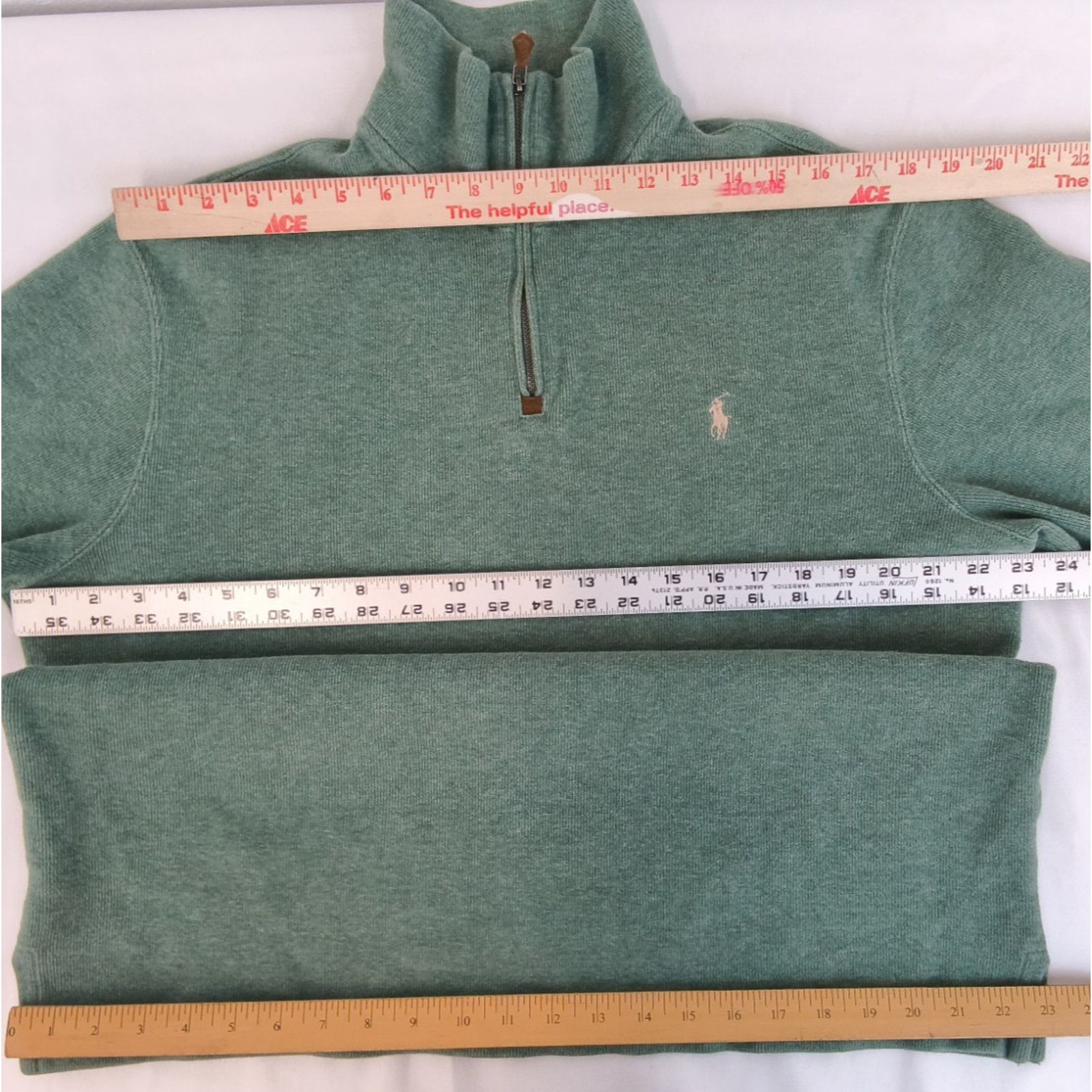 Polo Ralph Lauren Polo Ralph Lauren 1/4 Zip Sweater Men's L Green White Pony Size US L / EU 52-54 / 3 - 8 Thumbnail