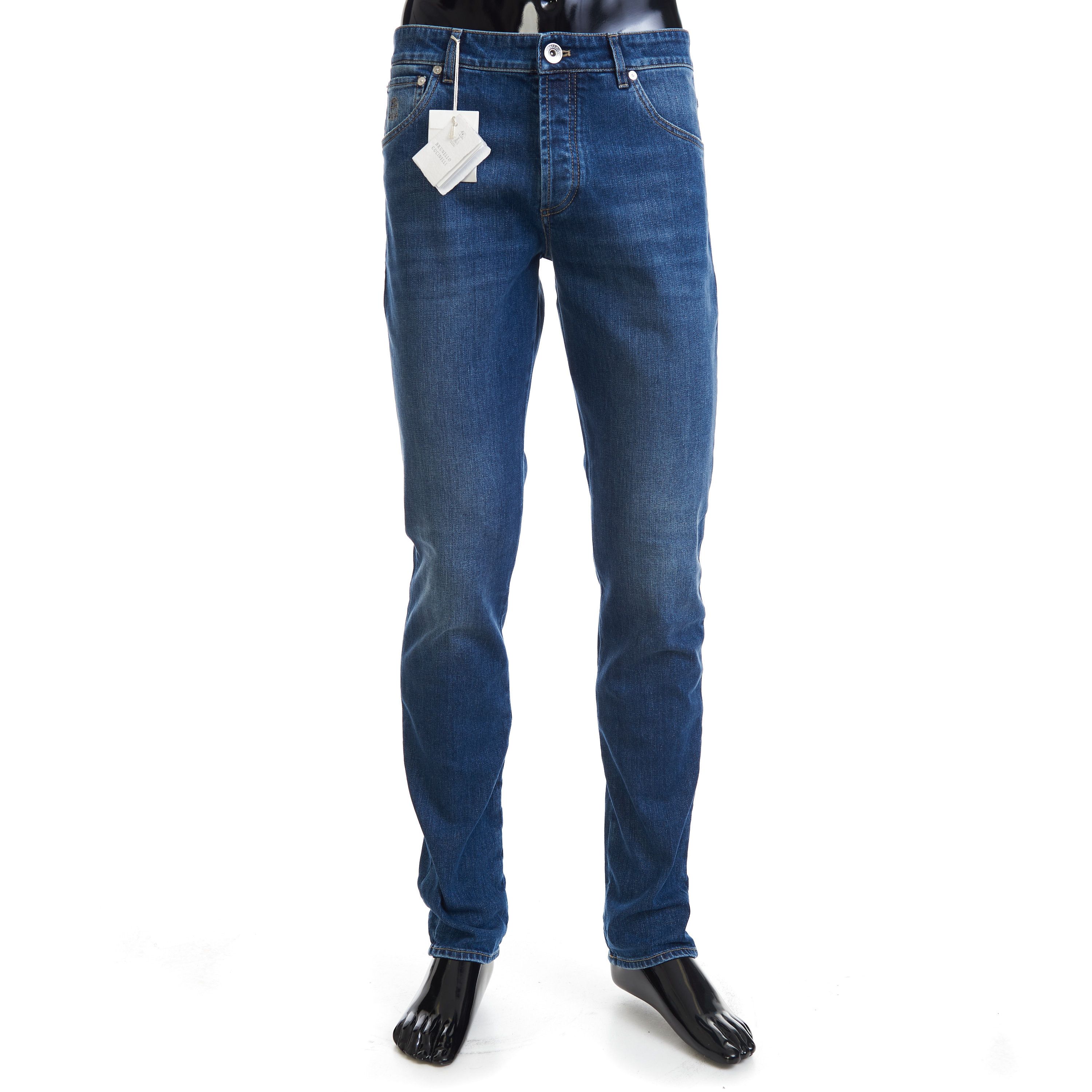 Slim Fit Five Pocket Jeans In Medium Blue Denim