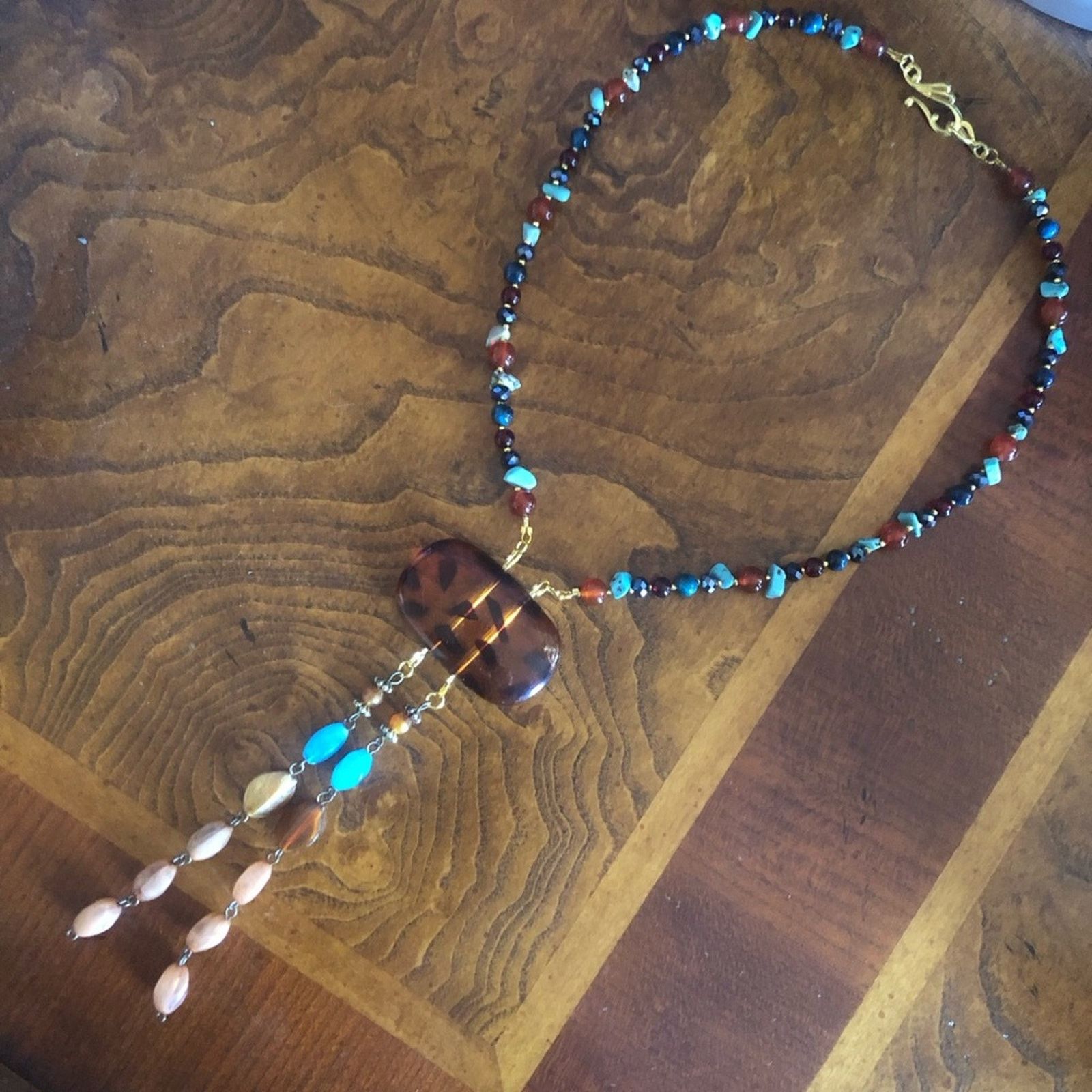 Handmade Handcrafted genuine stone faux tortoise medallion necklace Size ONE SIZE - 6 Thumbnail