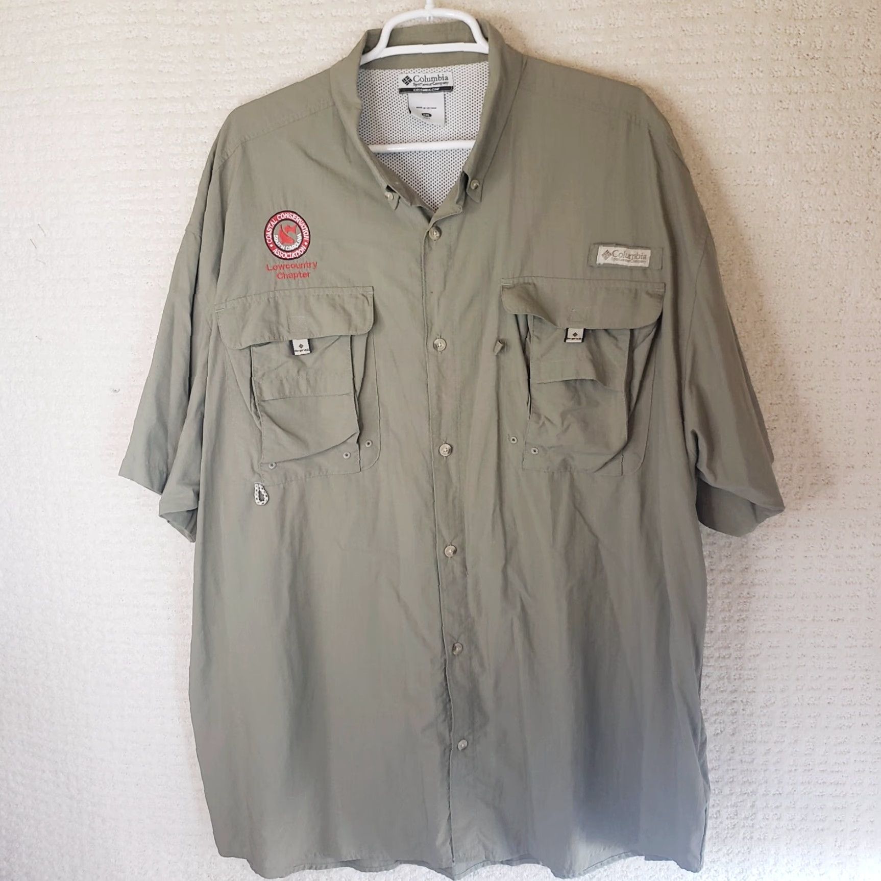 Vintage Columbia PFG Coastal Conservation Association Shirt Men 2XL Khaki Button-Up Short Sleeve Size US XXL / EU 58 / 5 - 2 Thumbnail