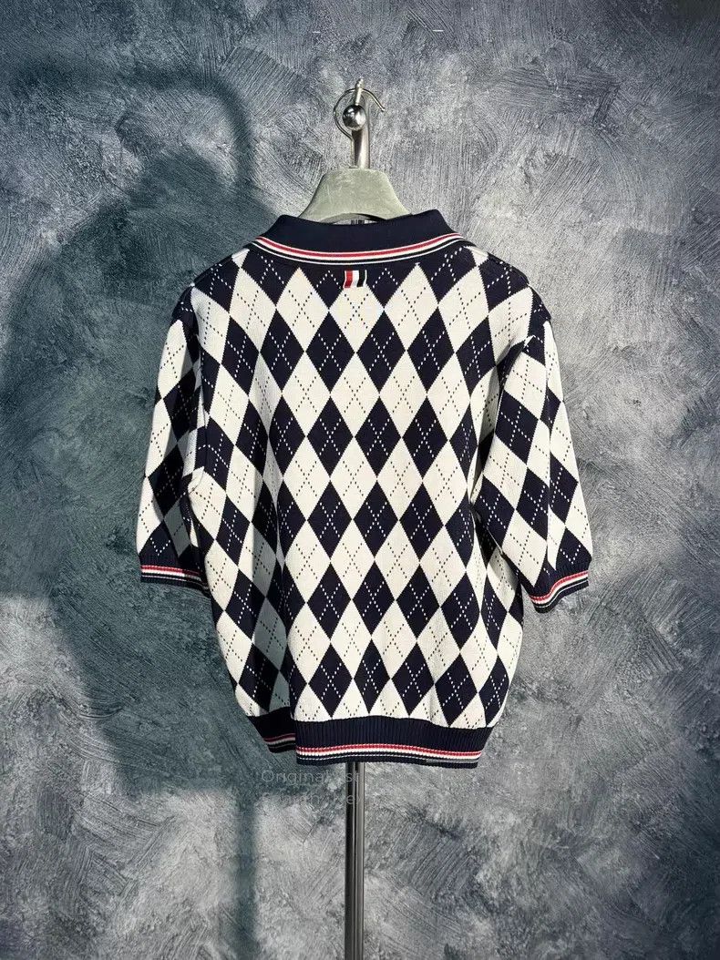 Thom Browne Thom Browne Navy Blue and White Diamond Pattern Men's Shor Size US M / EU 48-50 / 2 - 2 Thumbnail