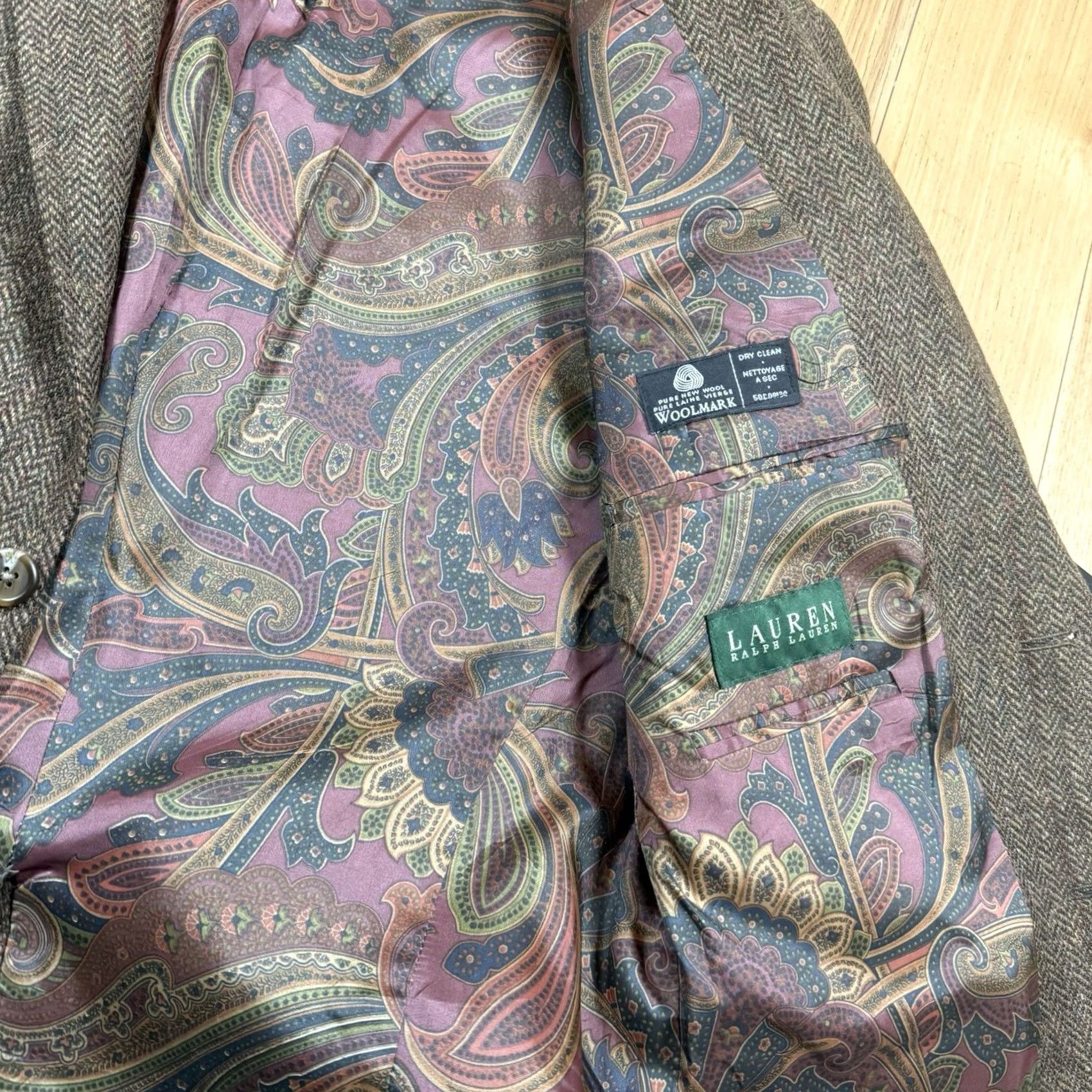 Ralph Lauren Lauren Ralph Lauren Blazer Mens Wool 41R Houndstooth Paisley Lining Brown 42 Regular Overcoat Womens Men’s? Size 42R - 3 Thumbnail