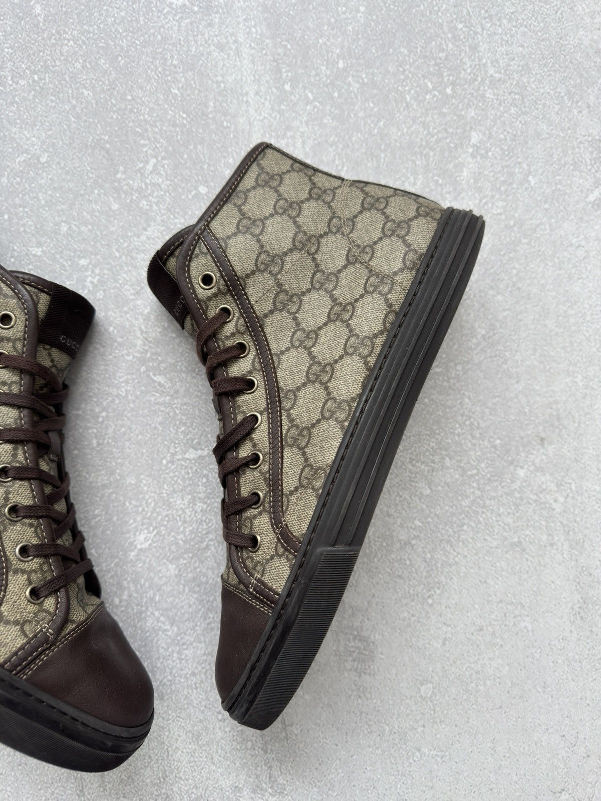 Vintage Vintage Gucci High Top GG Brown Monogram Leather Shoes Size US 8.5 / EU 41-42 - 8 Thumbnail