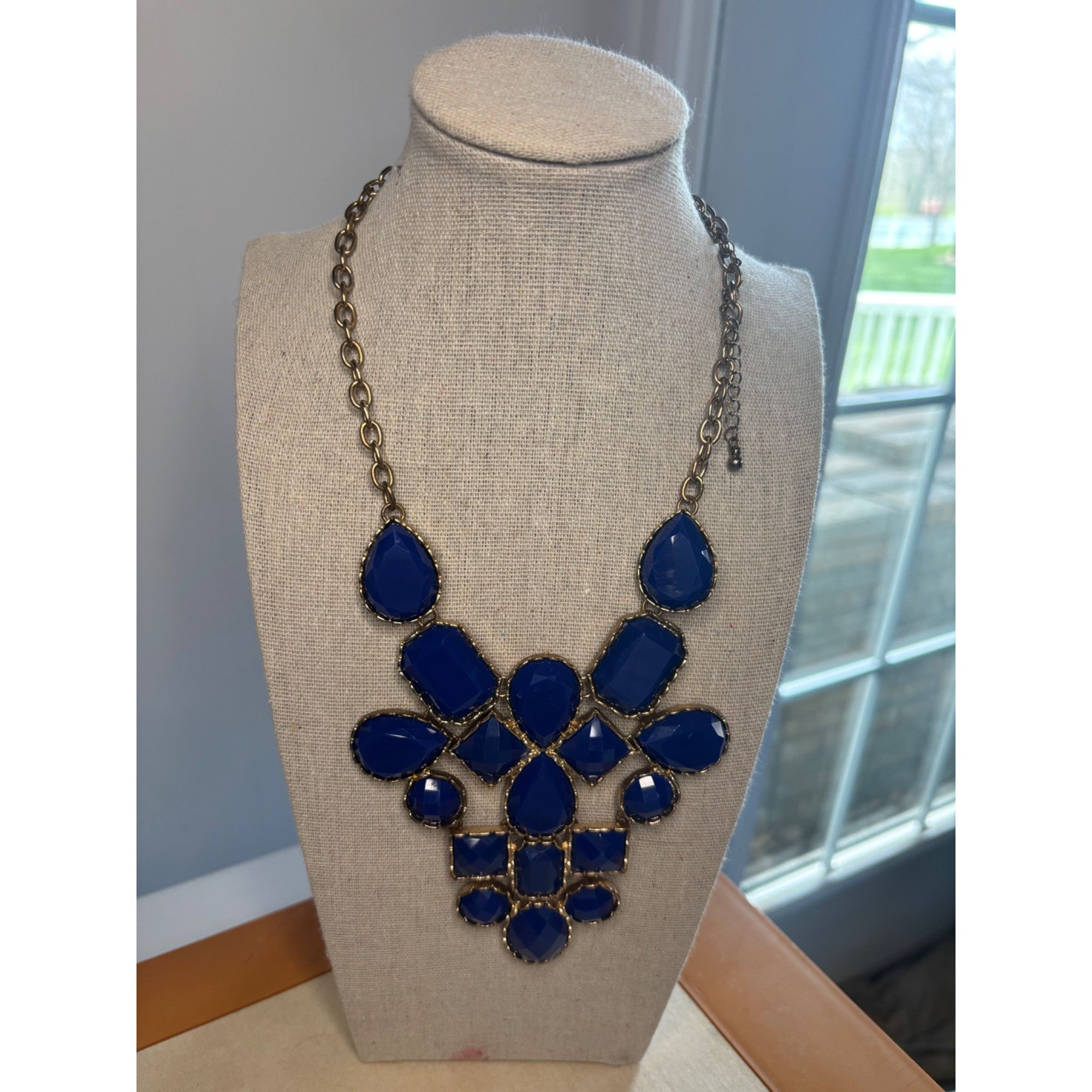 Other Cobalt Blue Statement Gold-Tone Chain Necklace With Bold Blu Size ONE SIZE - 3 Thumbnail
