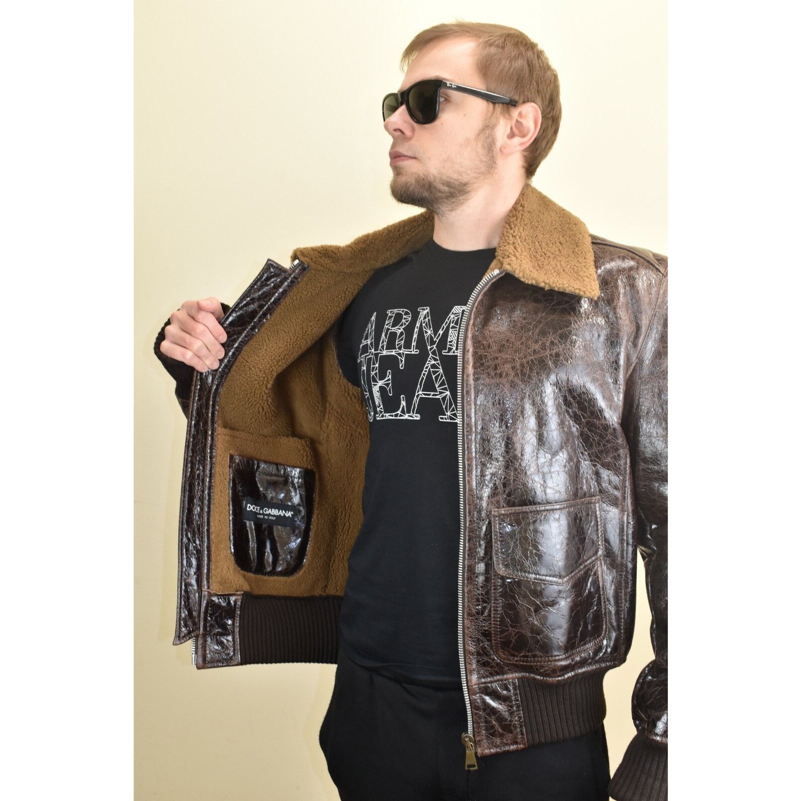 Dolce & Gabbana DOLCE GABBANA BROWN LEATHER BOMBER SHEARLING JACKET 54 44 Size US L / EU 52-54 / 3 - 2 Thumbnail