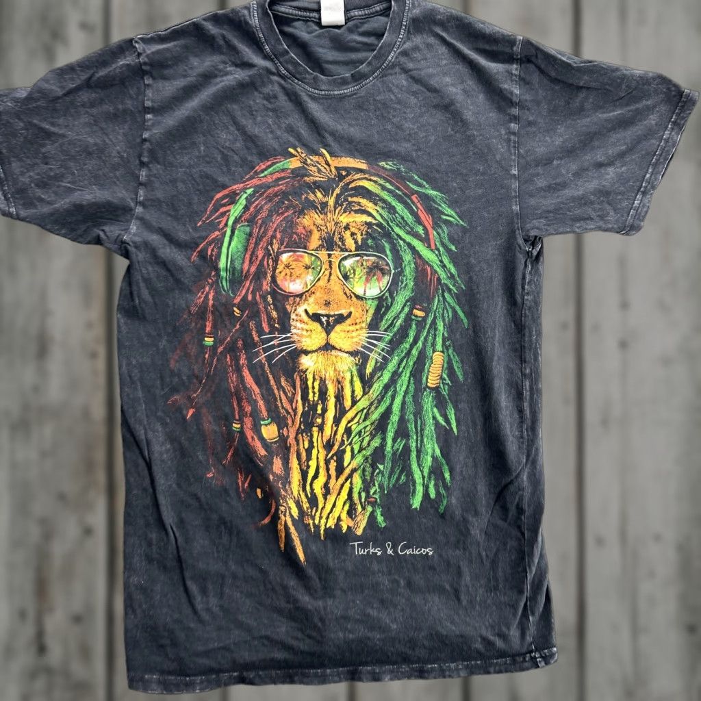 CO VINTAGE Turks & Caicos Lion Shirt Mens Medium Black Rasta Reggae Graphic Tee Duck Co Size US M / EU 48-50 / 2 - 1 Thumbnail