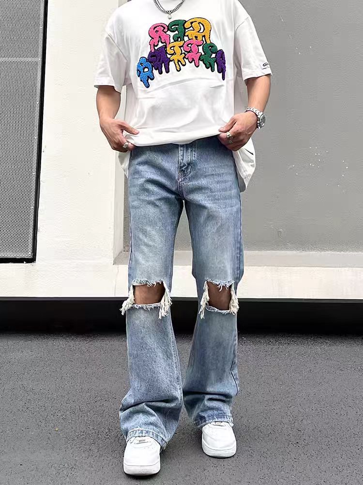 Japanese Brand × Jean Vintage washed loose micro flare ripped jeans Size US 28 / EU 44 - 3 Thumbnail