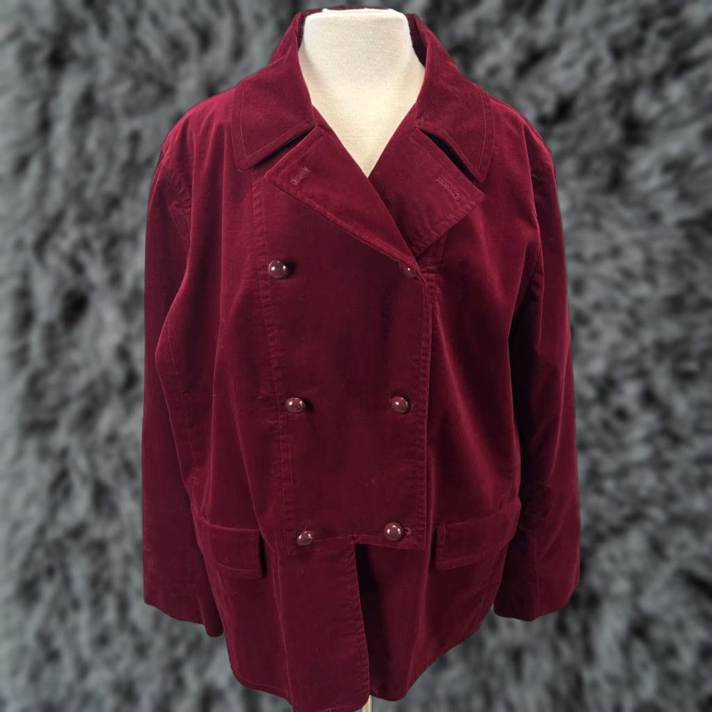 Talbots VINTAGE Talbots Velvet Jacket Women’s Plus Size 22W Dark Red Double Breasted Casual Business Party Size 3XL / US 20-22 - 1 Thumbnail