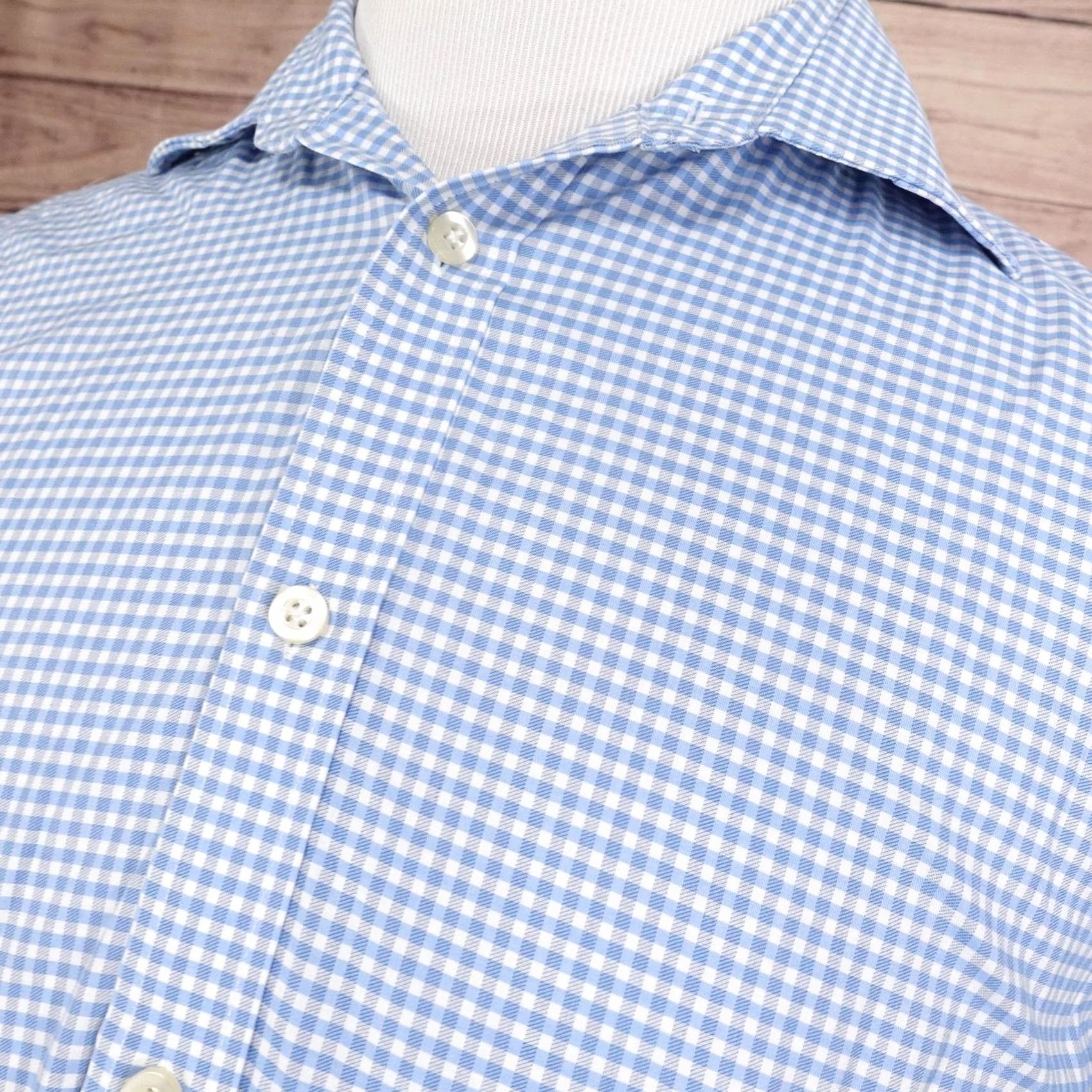 Michael Kors Michael Kors Dress Shirt Mens L 16 32/33 Slim Fit Blue Gingham Airsoft Stretch Shirt Size 42R - 2 Thumbnail