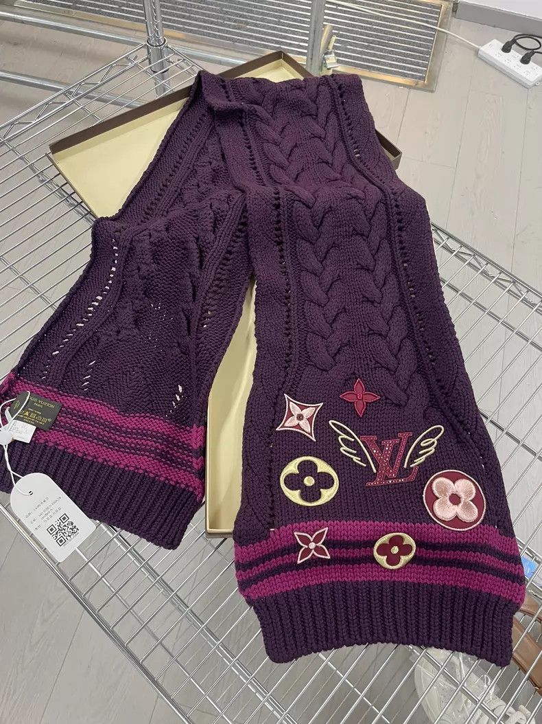 Louis Vuitton Louis Vuitton Purple Multi-Element Logo Wool Woven Scarf Size ONE SIZE - 4 Thumbnail