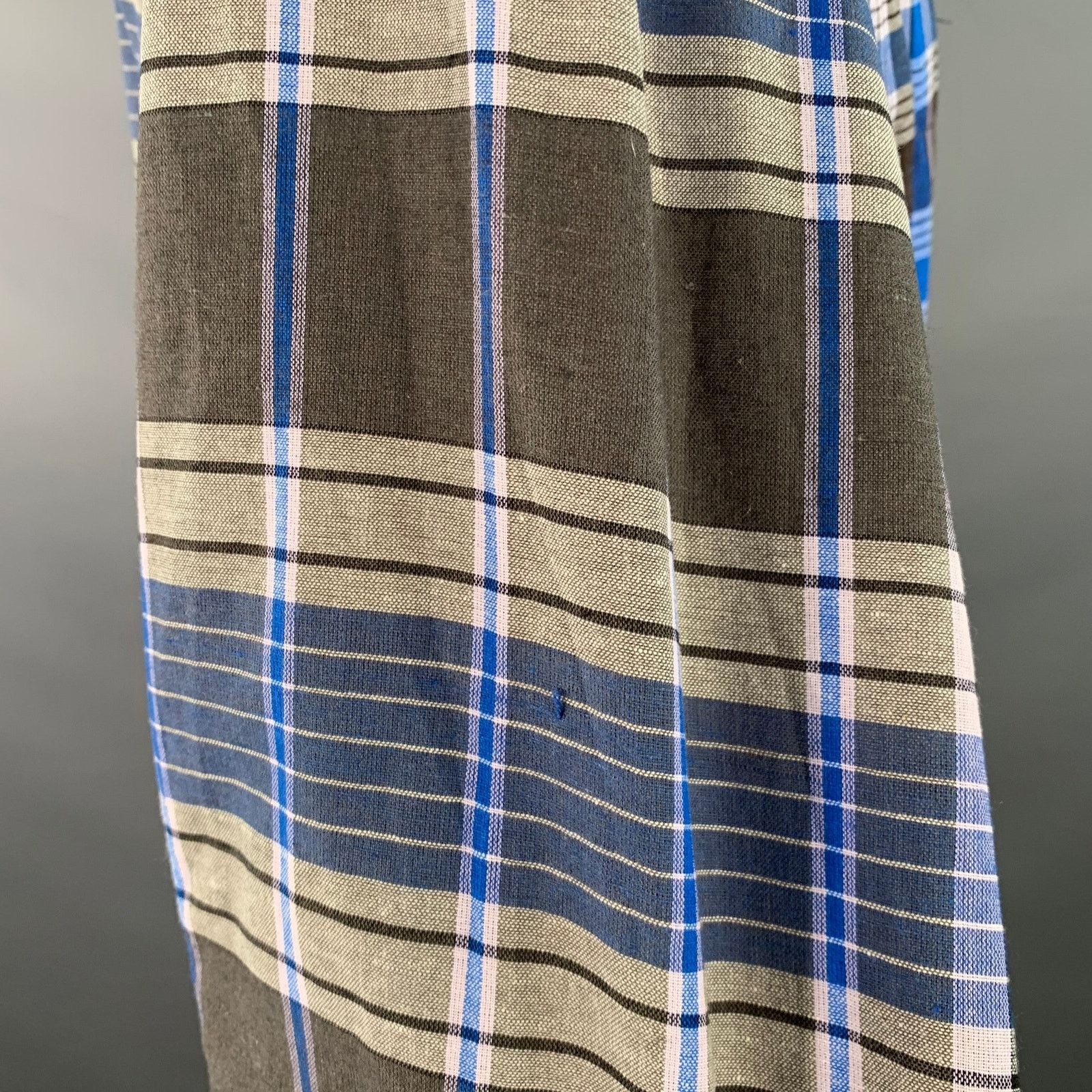 Nicholas Daley M Blue Brown Plaid Cotton Side Ties Shirt Jacket Size US M / EU 48-50 / 2 - 6 Thumbnail
