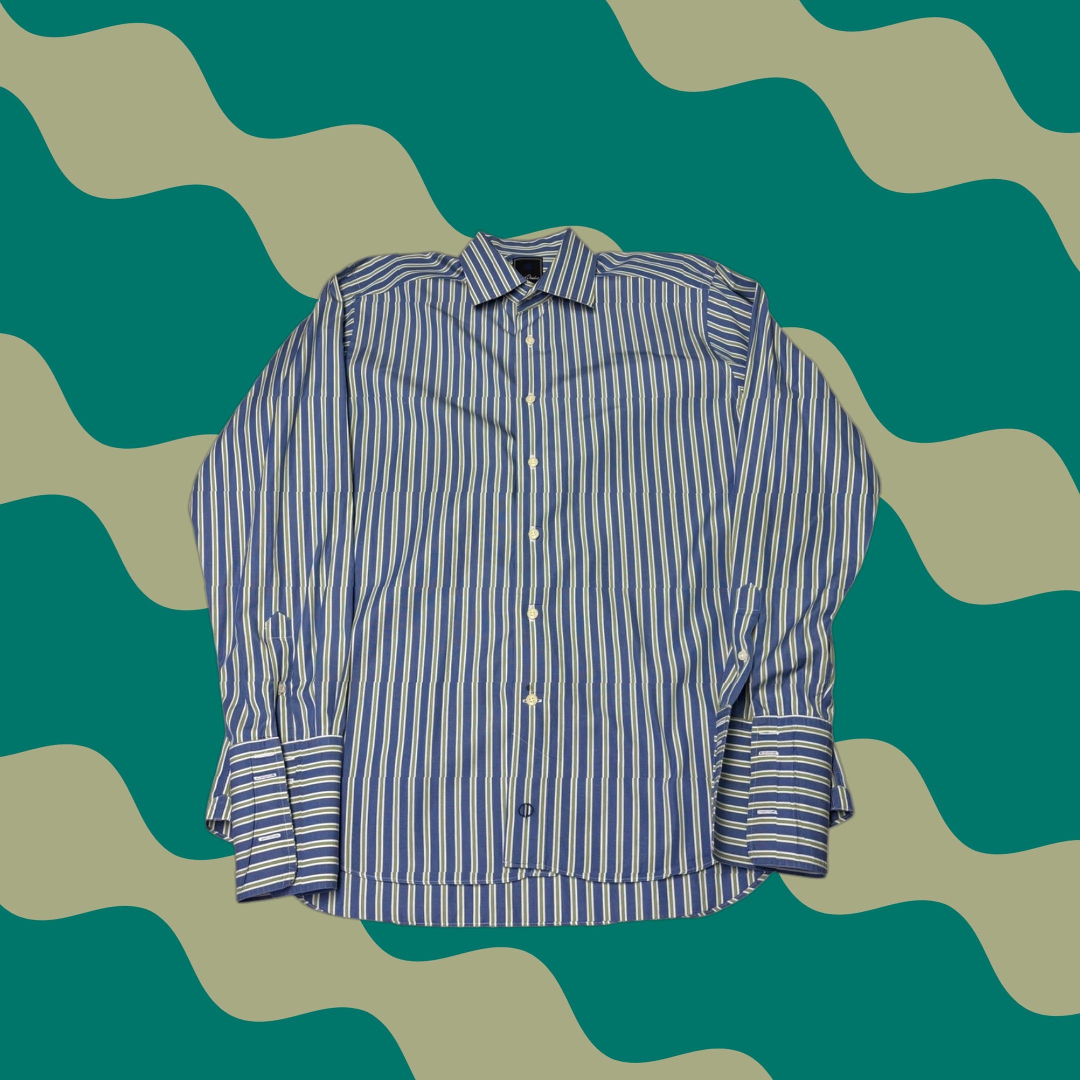 david donahue dress shirts TBSP12601129 | White & Pistachio Geometric Print Dress Shirt