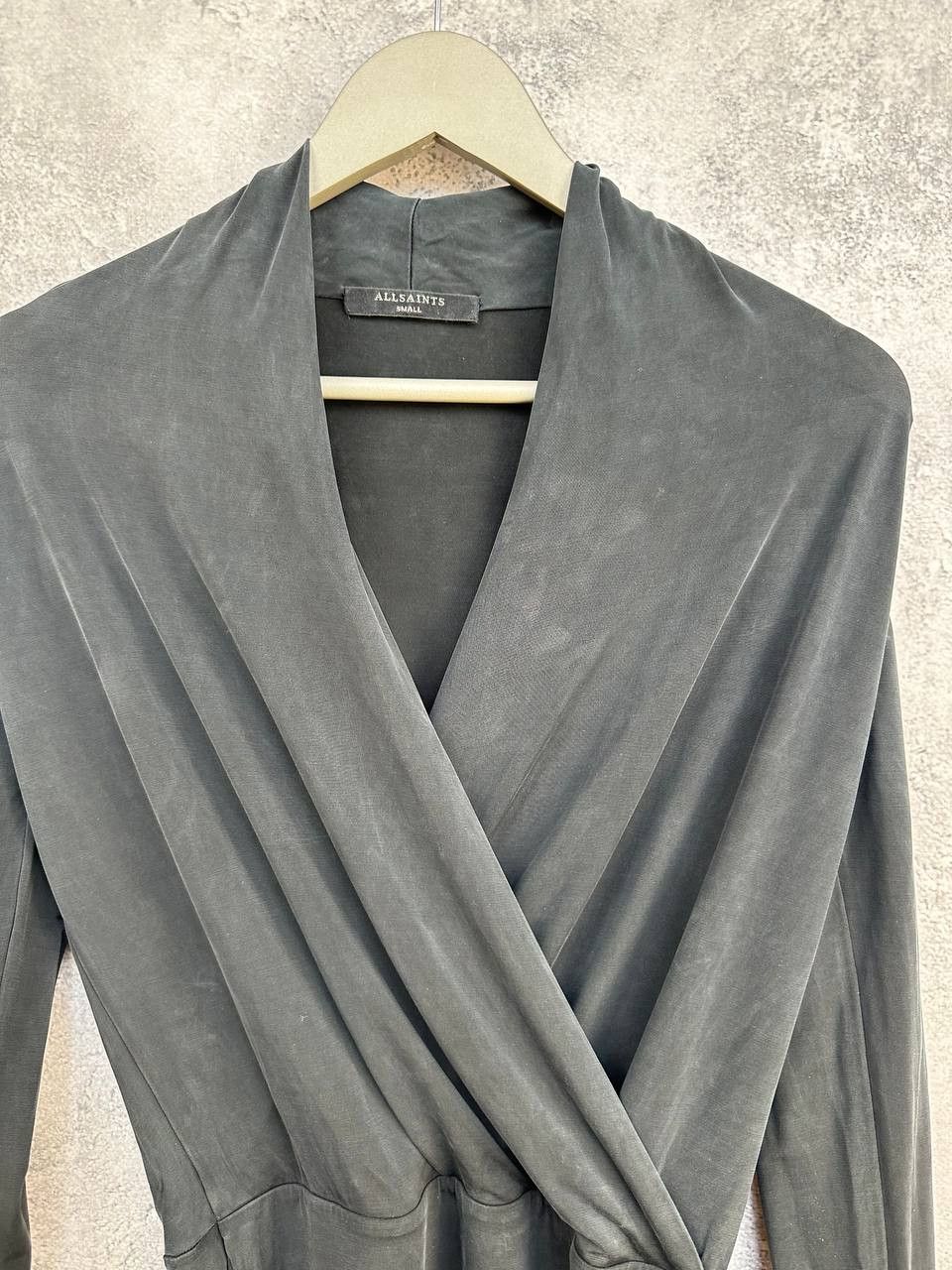 Allsaints AllSaints Tame Dress Black Wrap-Front Cupro Long Sleeve Size S / US 4 / IT 40 - 4 Thumbnail