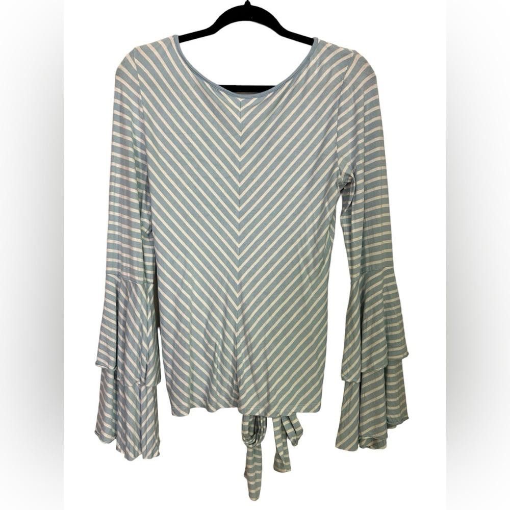 Venus VENUS I Striped Front Tie Ruffle Bell Sleeve Top Medium Size M / US 6-8 / IT 42-44 - 4 Thumbnail