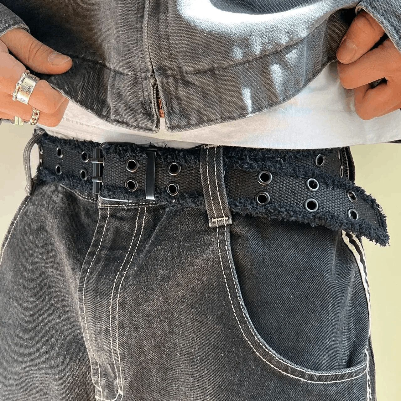 Other 2000s round studded fur frayed black grunge belt Size ONE SIZE - 3 Thumbnail