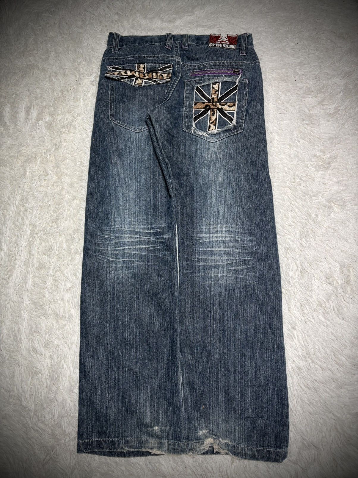 Japanese Brand Rare Batsu Studio leopard union jack vintage jeans | Grailed